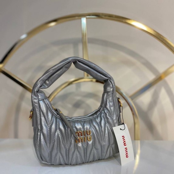 Wander Matelassé Napa Deri Mini Hobo Silver Grey