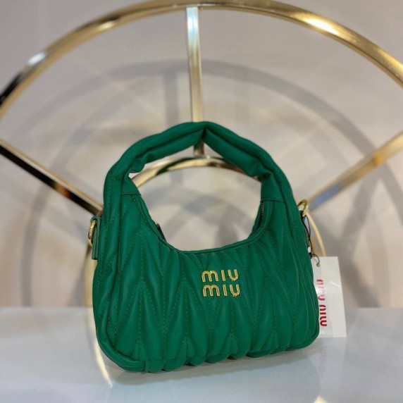 Wander Matelassé Napa Deri Mini Hobo Green