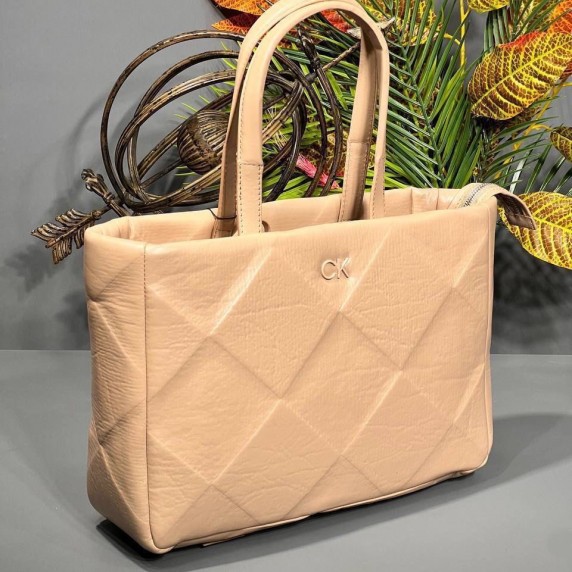 Calvin Klein Re-lock Quilt Tote Beige