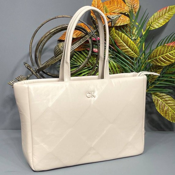 Calvin Klein Re-lock Quilt Tote Cream